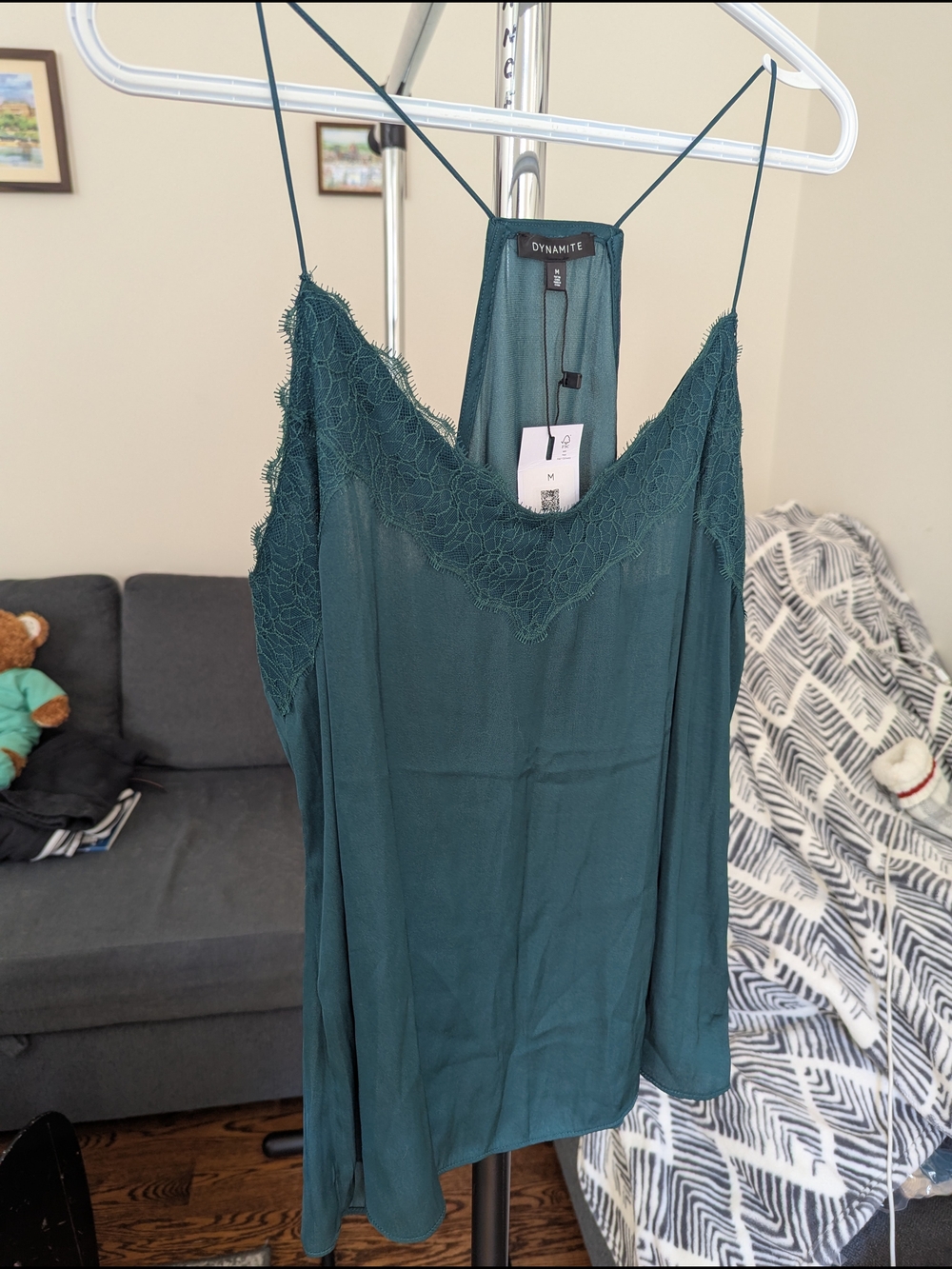 NWT Dynamite Deep Teal Lace-Trim Satin Cami